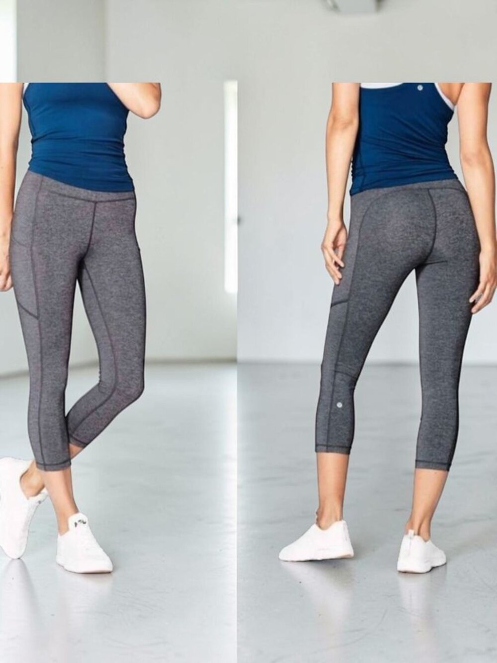 Lululemon Speed Up Crop 21" Heathered Black Leggings Size 10 Back & Side Pockets